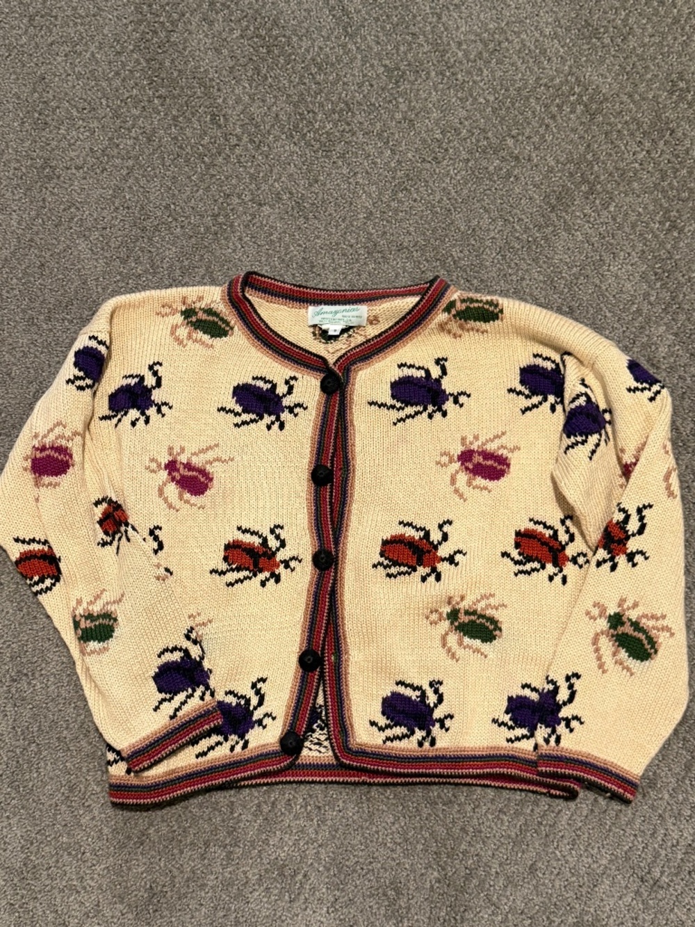 Vintage Amazonias Hand-Knit Beetle Cardigan Breckenridge CO 100% Natural Fibers